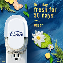 Febreze Plug In Air Freshener, Odor-Fighting Scented Oil Starter Kit, Ocean Scent, Warmer + 1 Refill