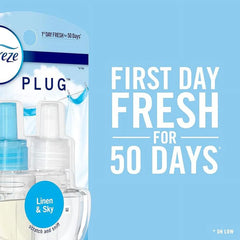 Febreze Fade Defy PLUG Air Freshener & Odor Fighting Starter Kit Linen & Sky Scent Oil Refill 1 pk