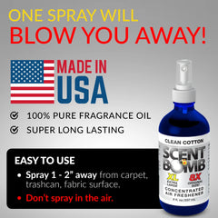 Scent Bomb Clean Cotton Air Freshener 8 oz Spray, Long-Lasting Odor Eliminator for Home & Car, Effective Deodorizer Spray for Kitchen, Bathroom, Fresh Room Spray & Smell Neutralizer