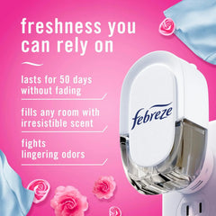 Febreze Plug In Air Freshener, Odor-Fighting Scented Oil Starter Kit, Air Fresheners for Home and Bathroom and Kitchen, Long Lasting for Strong Odors, Downy April Fresh Scent, Warmer + 2 Refill