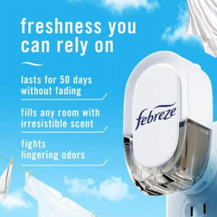 2X-Febreze Fade Defy PLUG Air Freshener & Odor Eliminator Starter Kit Linen & Sky Scent Oil Refill - 0.87 fl oz