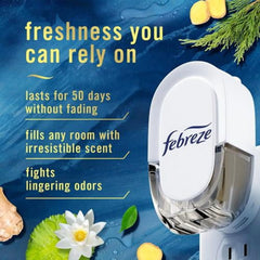 Febreze Plug In Air Freshener, Odor-Fighting Scented Oil Refill, Air Fresheners For Home And Bathroom And Kitchen, Long Lasting For Strong Odors, Ocean Scent, 0.87Oz Refills, 3 Count - Pack of 2