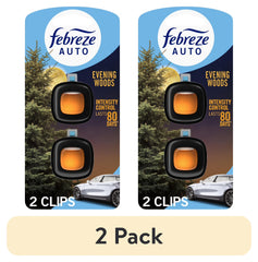 Febreze AUTO Car Air Freshener, Odor-Fighting Car Vent Clip, Evening Woods, 2 Count