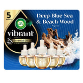 Air Wick Vibrant Plug-In Scented Oil Air Freshener Warmer Refills, Deep Blue Sea and Beach Wood, 5 Count