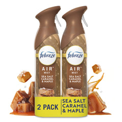 Febreze Air Mist, Odor-Fighting Air Freshener, Sea Salt Caramel & Maple, 8.8oz Aerosol, Pack of 2