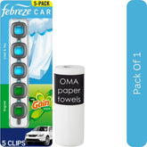 Febreze Car Air Freshener Vent Clips – Choose Scent (5 Clips + Storage Case)-With Paper Towel By OMA