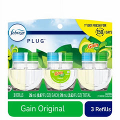 Febreze Gain Original Scent Odor Fighting Fade Defy PLUG Air Freshener Oil Refills 3 pk / 0.87 fl oz