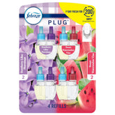 Febreze Odor-Fighting Fade Defy PLUG Air Freshener, Southern Lilac Mornings, Sweet Watermelon Vine, Pack of 4 (2 of Each), .79 fl. oz. Oil Refill