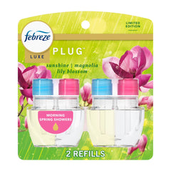 Febreze Plug In Air Freshener, Odor-Fighting Scented Oil Refill, Moring Spring Showers, 2 Refill