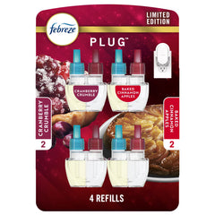 Febreze Plug In Air Freshener, Odor-Fighting Scented Oil Refill, Apple & Cranberry, 4 Refills