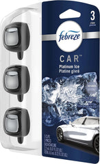 Febreze Car Air Fresheners, Platinum Ice Scent, Odor Eliminator for Strong Odor, Car Vent Clips 3 Pack (3 Count Each Package)