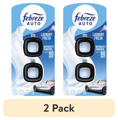 Febreze AUTO Car Air Freshener, Odor-Fighting Car Vent Clip, Laundry Fresh, 2 Count