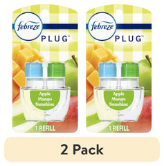 (2 pack) Febreze Plug In Air Freshener, Odor-Fighting Scented Oil Refill, Apple Mango Sunshine, 1 Refill