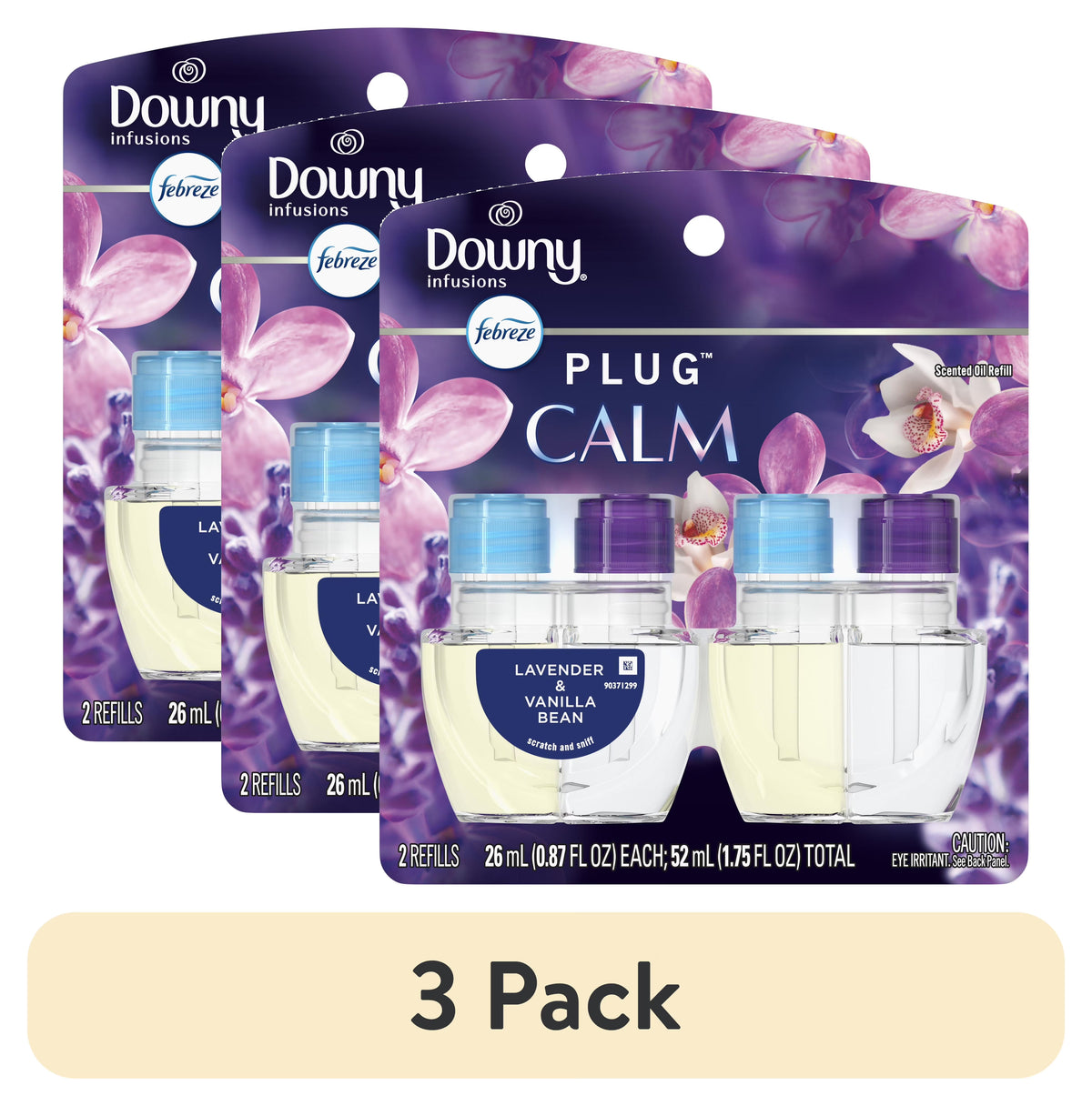 (3 pack) Febreze Plug In Air Freshener, Odor-Fighting Scented Oil Refill, Downy Calm, 2 Refills