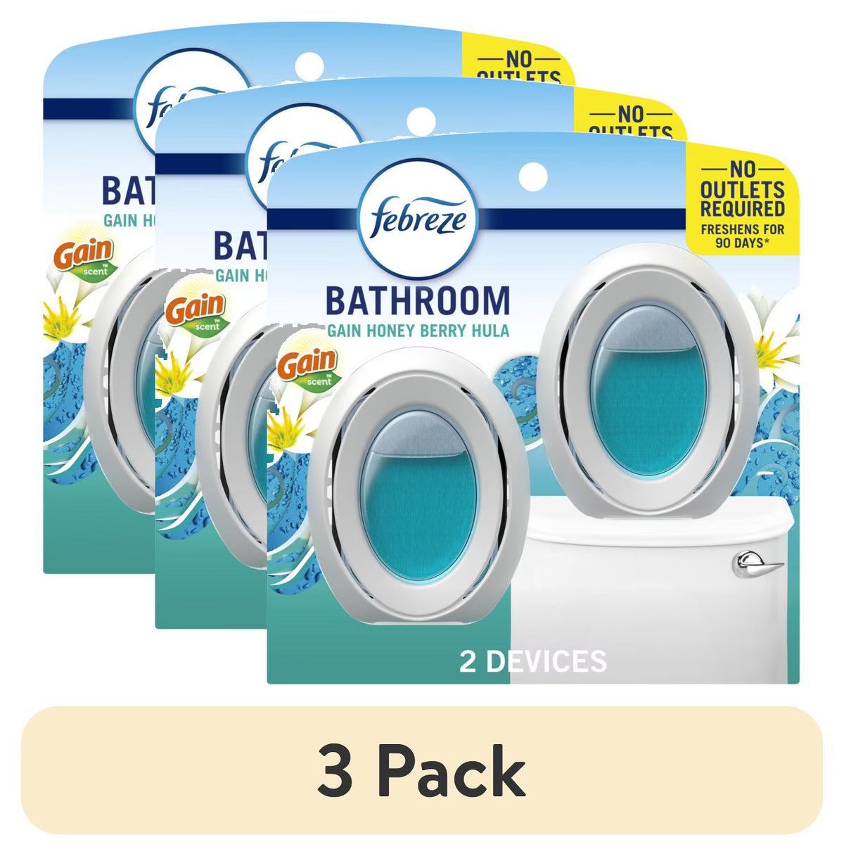 (3 pack) Febreze BATH Air Freshener Gain Honey Berry Hula, 2 count