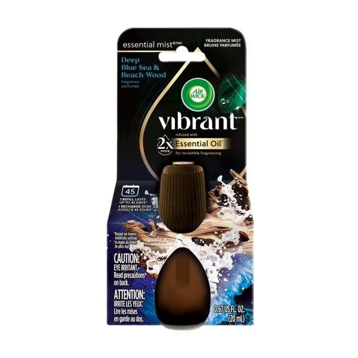 Air Wick Essential Mist Vibrant Scented Oil Air Freshener Diffuser Refill, Deep Blue Sea and Beach Wood, 1 Count
