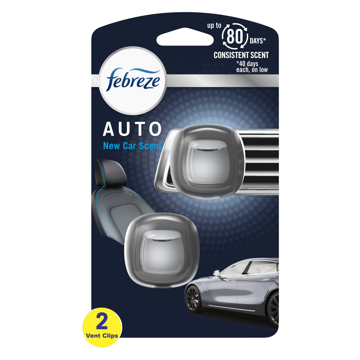 Febreze AUTO Air Freshener Vent Clip New Car Scent, .07 oz. Car Vent Clip, Pack of 2