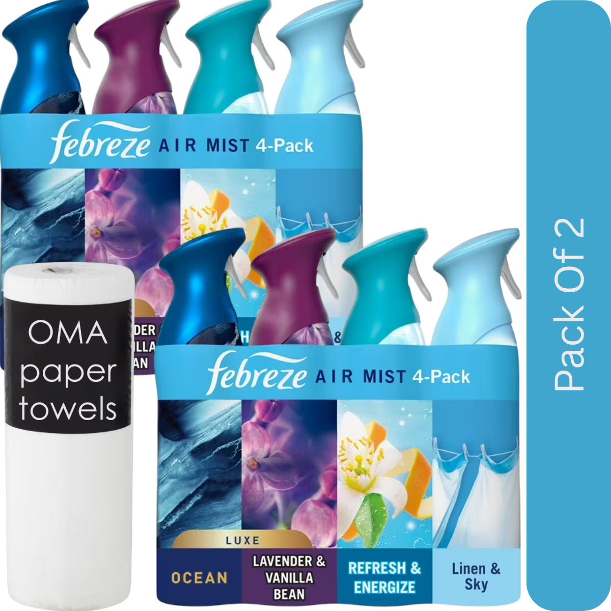 Febreze Air Effects Air Freshener Spray – Mixed Scent (4 ct., 35.2 oz.)-2pk, With Paper Towel By OMA