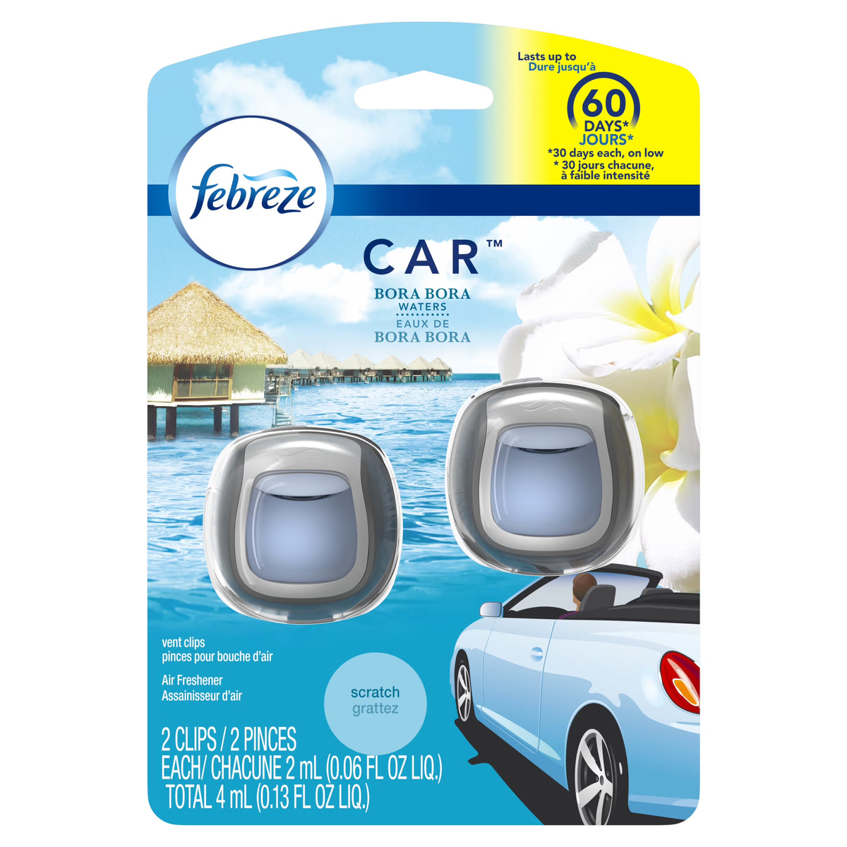 Febreze Car Air Freshener Vent Clip, Bora Bora Waters, 2 Count