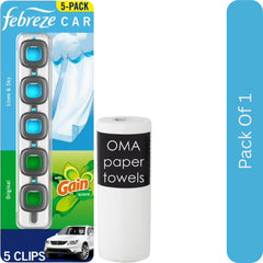 Febreze Car Air Freshener Vent Clips – Choose Scent (5 Clips + Storage Case)-With Paper Towel By OMA