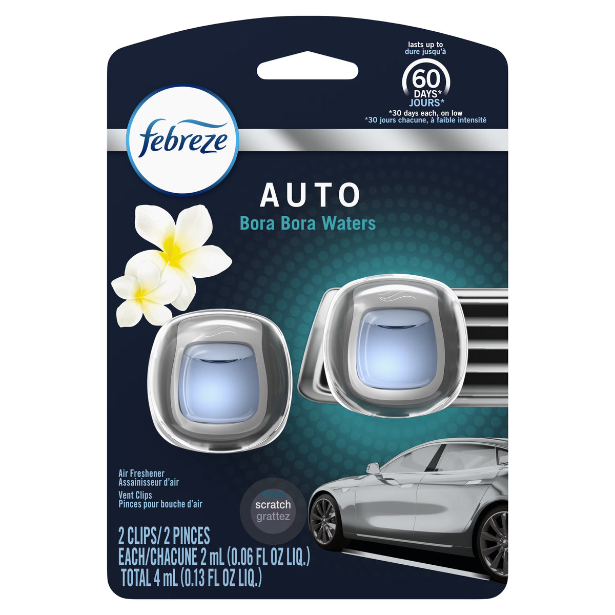 Febreze Car Odor Eliminating Air Freshener Vent Clip, Bora Bora Waters Scent, 2 Count