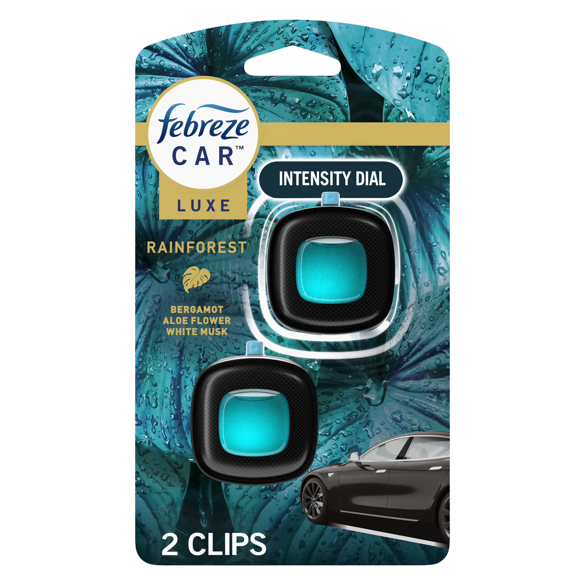 Febreze Car Rainforest Scent Air Freshener Vent Clip, .07 oz. Car Vent Clip, 2 Count
