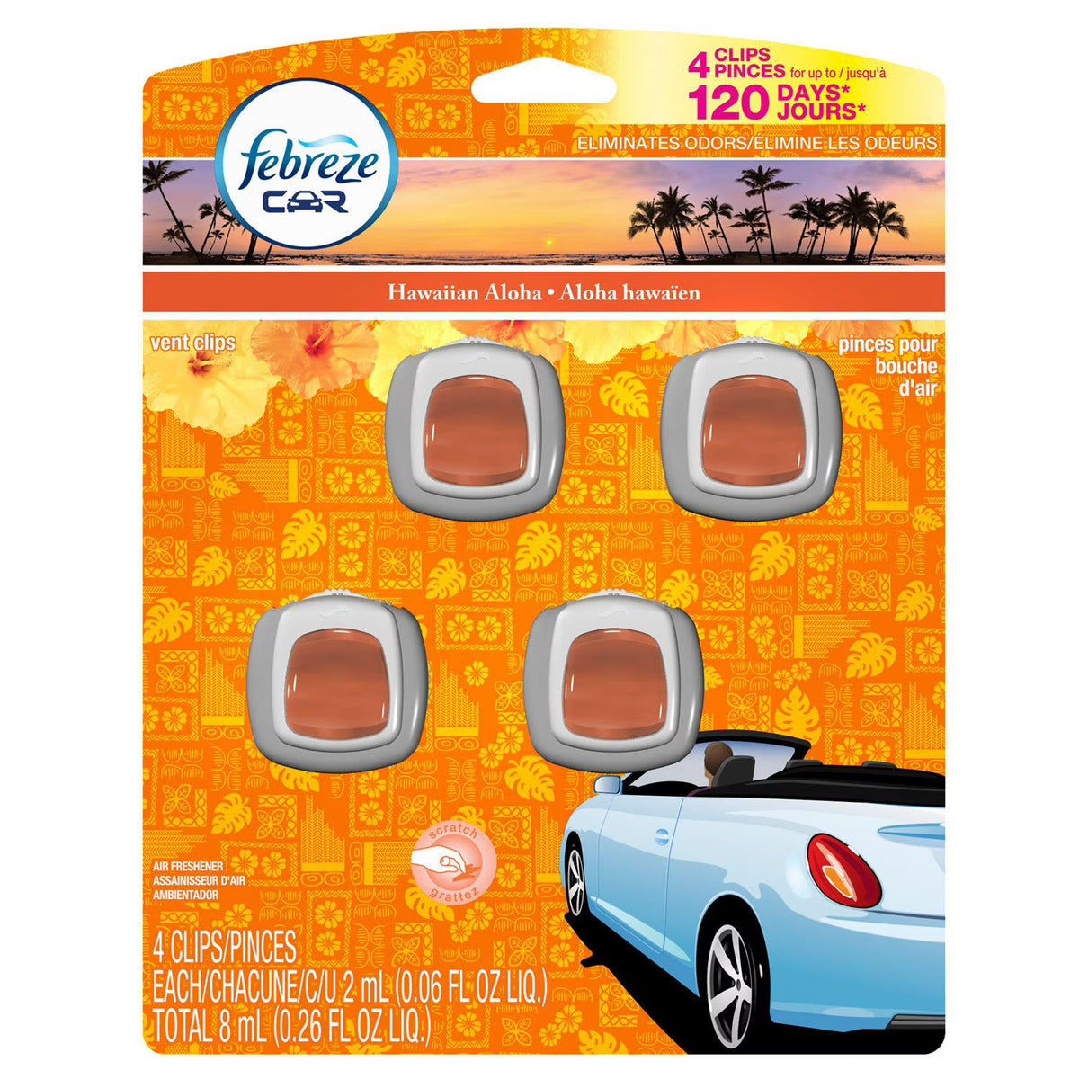 Febreze Car Vent Clips Air Freshener, Hawaiian Aloha, .06 Oz, 3 Ct