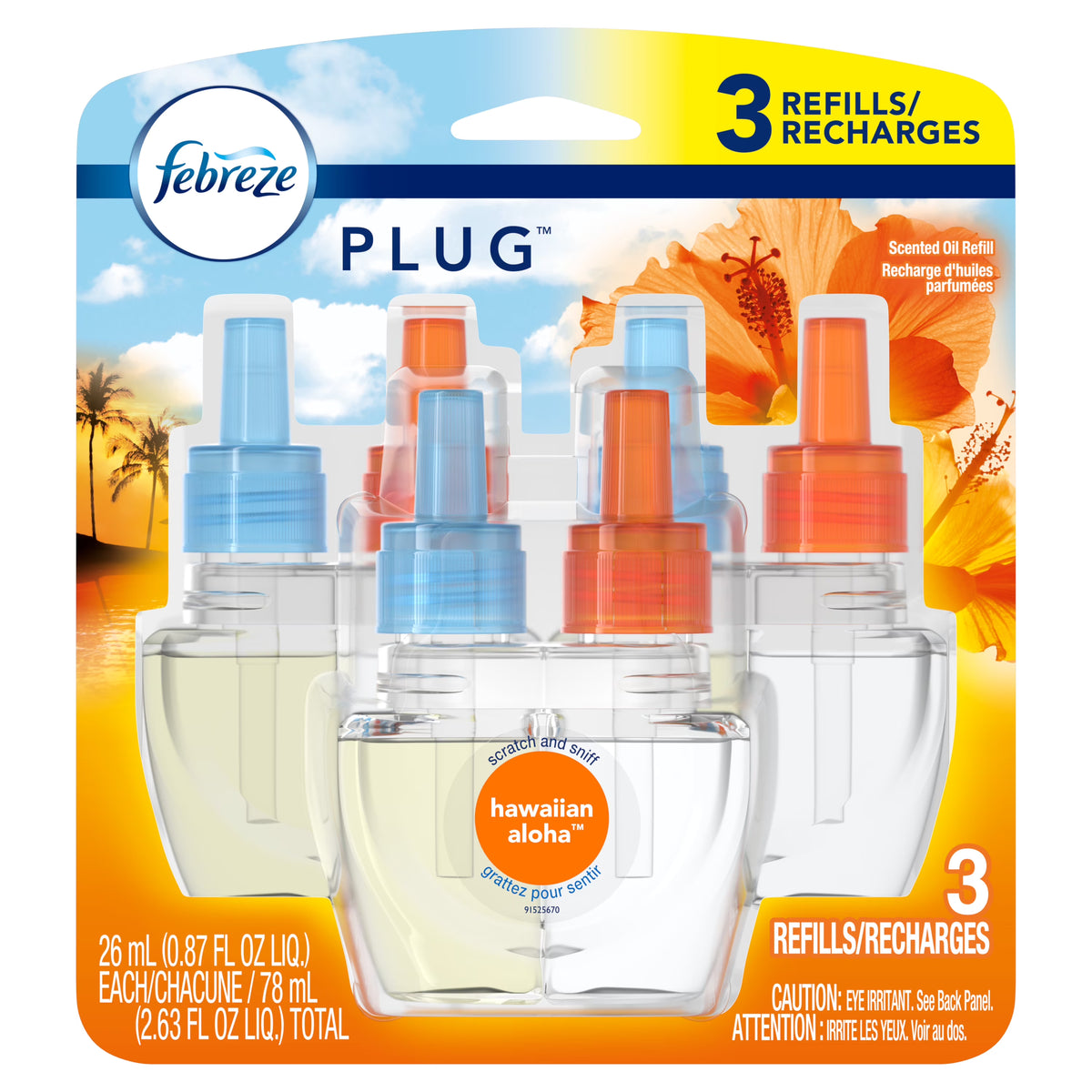 Febreze Plug Air Freshener Scented Oil Refill, Hawaiian Aloha, 3 Ct
