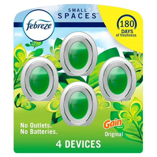 Febreze Small Spaces Air Freshener, Odor-Fighting, Plug In Alternative, Air Fresheners For Home And Bathroom And Kitchen, Closet Air Fresheners, Gain Original Scent, 4 Count - Pack of 2