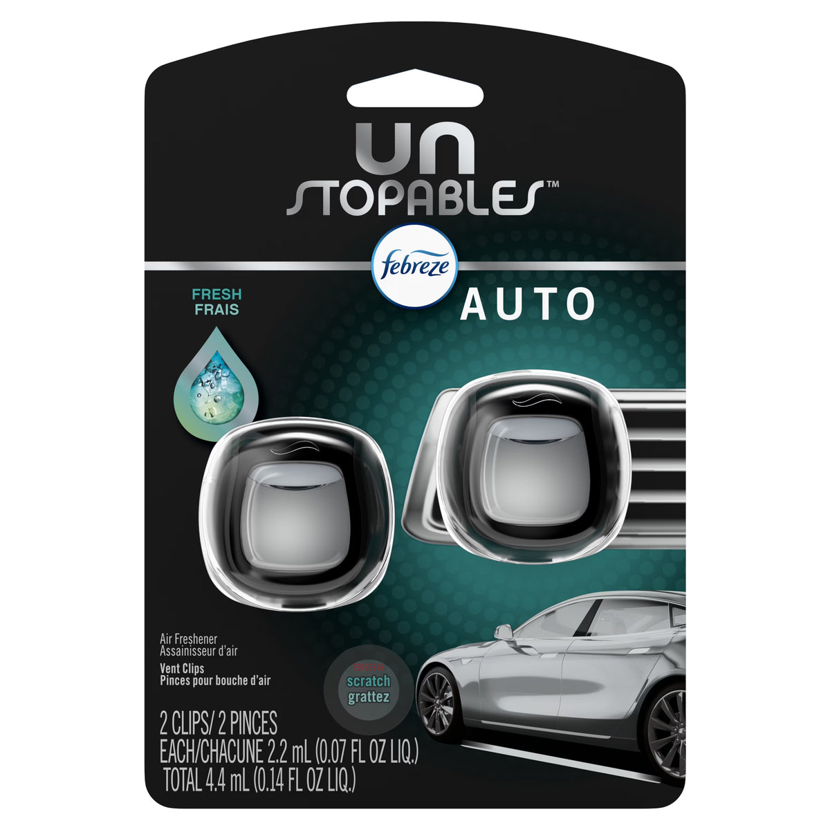 Febreze Unstopables Car Odor Eliminating Air Freshener, Fresh, 2 Count