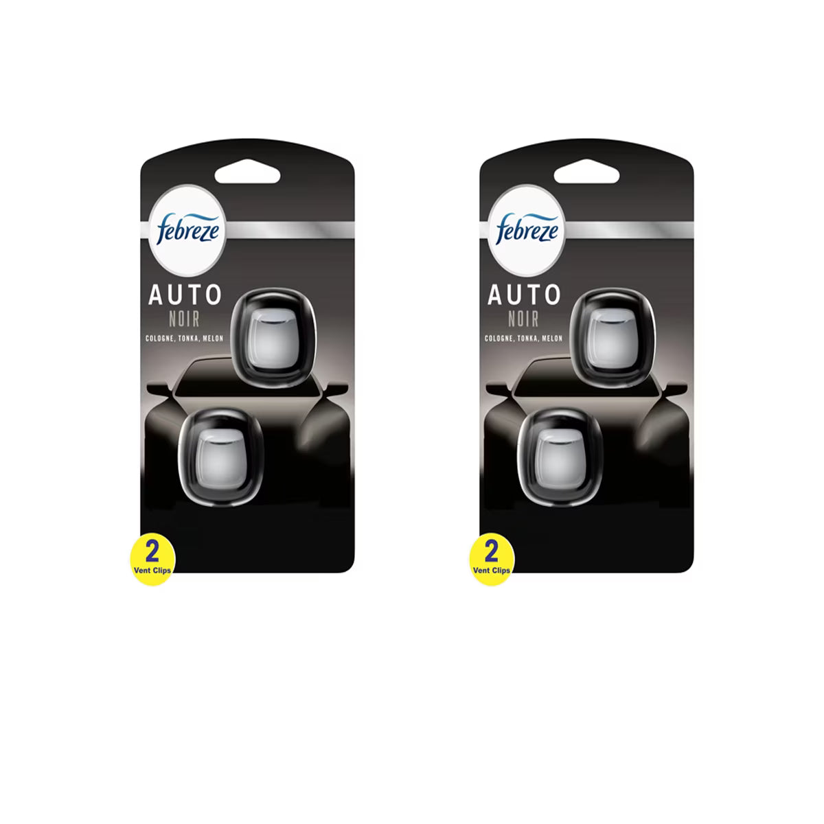Febreze Vent Clip Car Air Freshener, Odor Eliminator, AUTO Noir Scent, 2 CLIPS, 2 Packs
