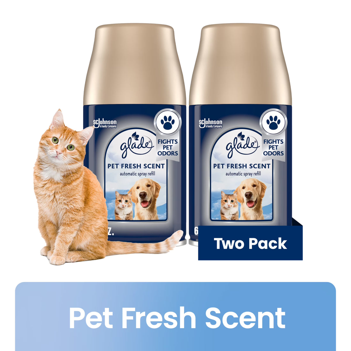 Glade Automatic Spray Refill, Air Freshener for Home and Bathroom, Pet Fresh Scent, Pet Odor-Fighting, 6.2 oz, 2 Count