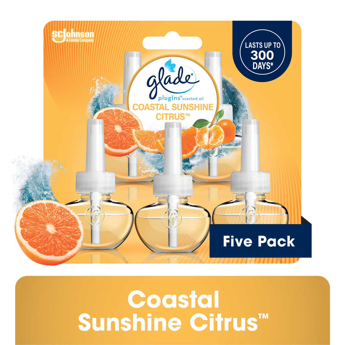 Glade PlugIns Air Freshener Refills, Mothers Day Gifts, Coastal Sunshine Citrus, Infused with Essential Oils, 0.67 oz, 5 Count