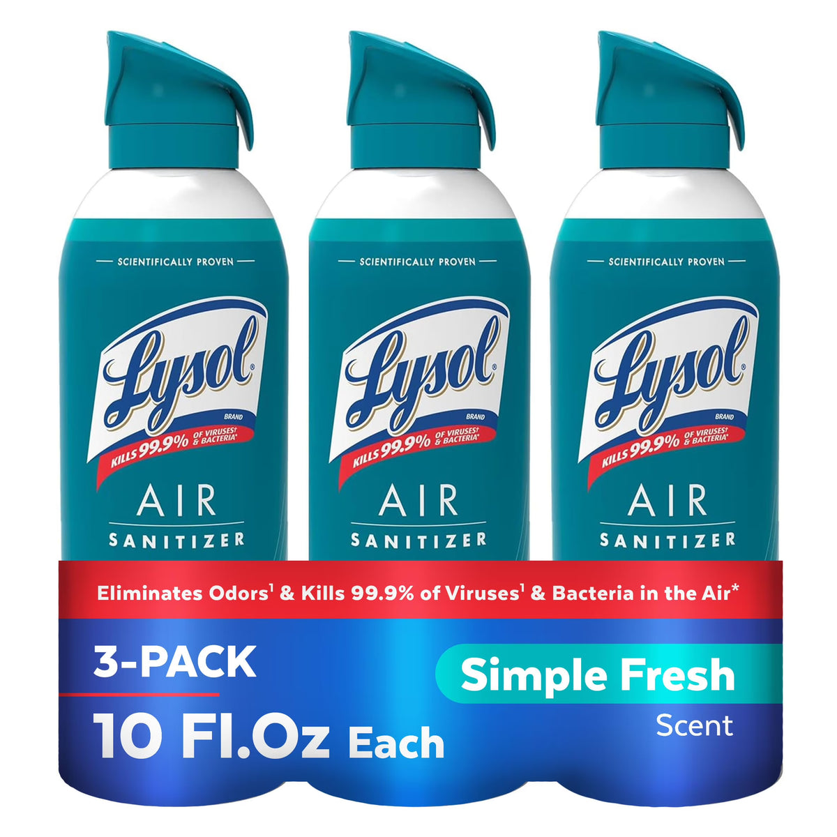 Lysol Air Sanitizer Spray + Odor Eliminator for Home & Office, Sanitizing Air Spray, Simple Fresh Scent, 10 oz (Pack of 3)