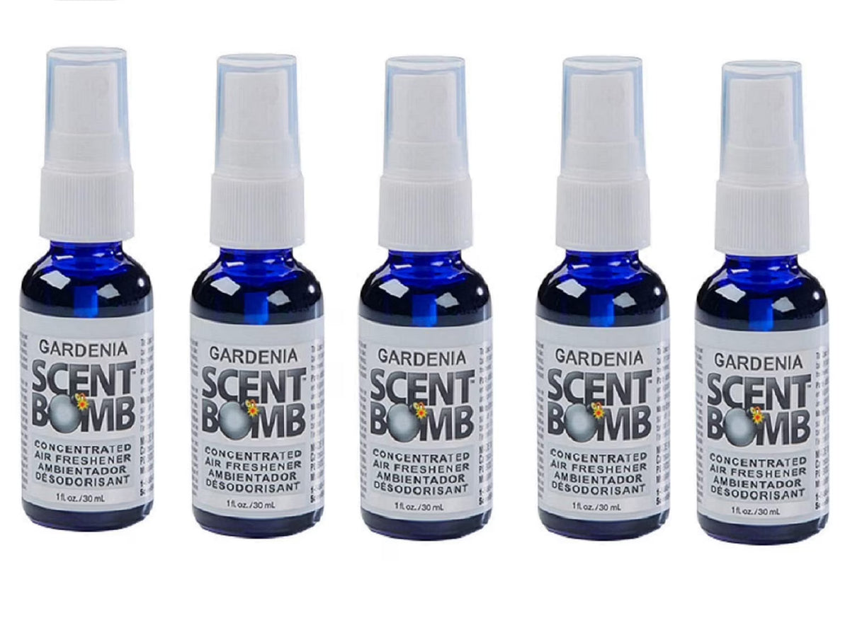 Scent Bomb Air Freshener Spray, 100 % Oil Based Concentrated Air Freshener, Air Freshener Spray for Car, Room, Bathroom and Odor Eliminator, Gardenia, 5 Pack