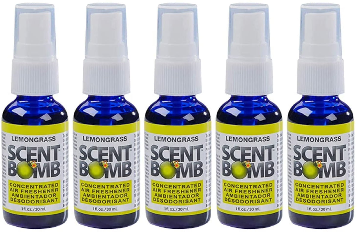 Scent Bomb Air Freshener Spray, 100 % Oil Based Concentrated Air Freshener, Air Freshener Spray for Car, Room, Bathroom and Odor Eliminator, Lemongrass, 5 Pack